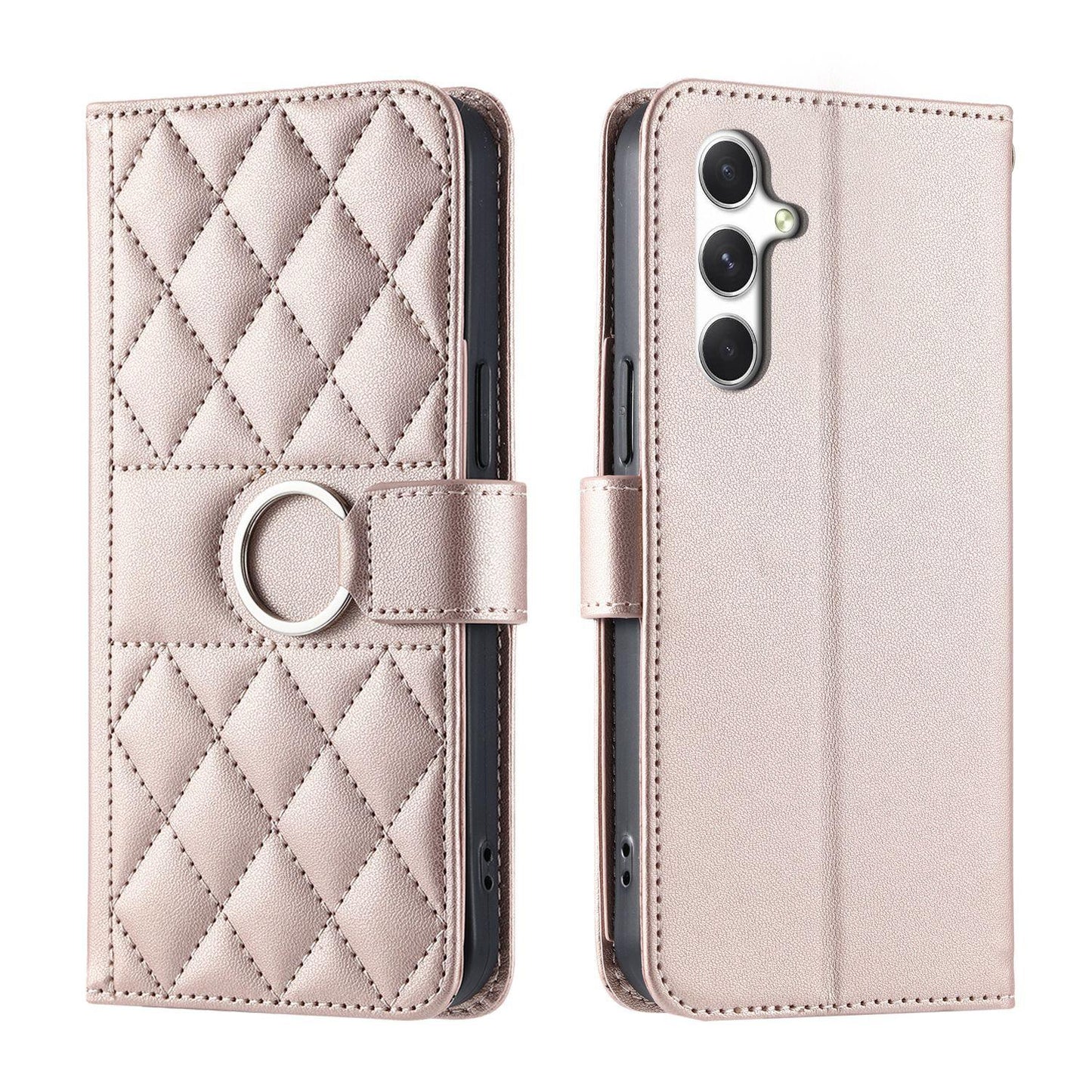 For Galaxy A18 / A17 4G / 5G Ring Buckle Rhombic Leather Phone Case(Rose Gold)