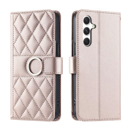For Galaxy A18 / A17 4G / 5G Ring Buckle Rhombic Leather Phone Case(Rose Gold)