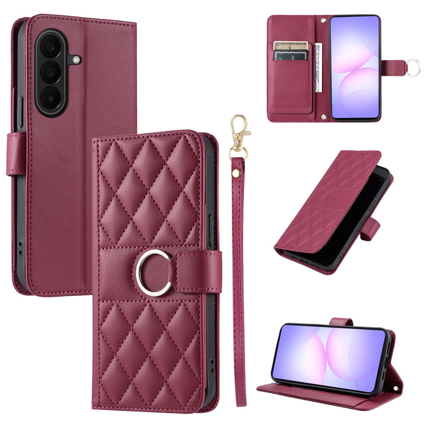 For Galaxy A27 5G Ring Buckle Rhombic Leather Phone Case(Red)