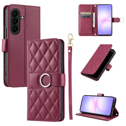 For Galaxy A27 5G Ring Buckle Rhombic Leather Phone Case(Red)