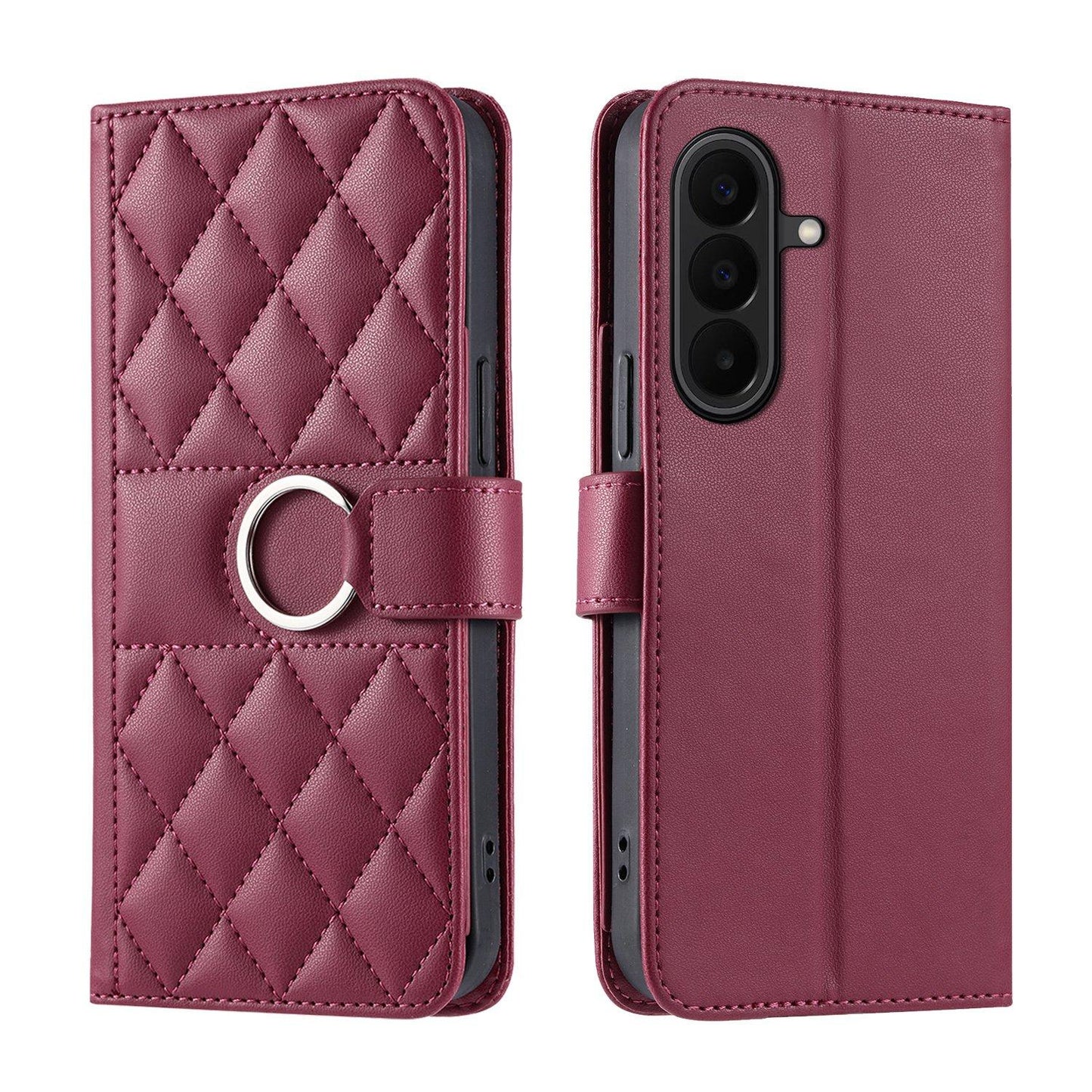 For Galaxy A27 5G Ring Buckle Rhombic Leather Phone Case(Red)