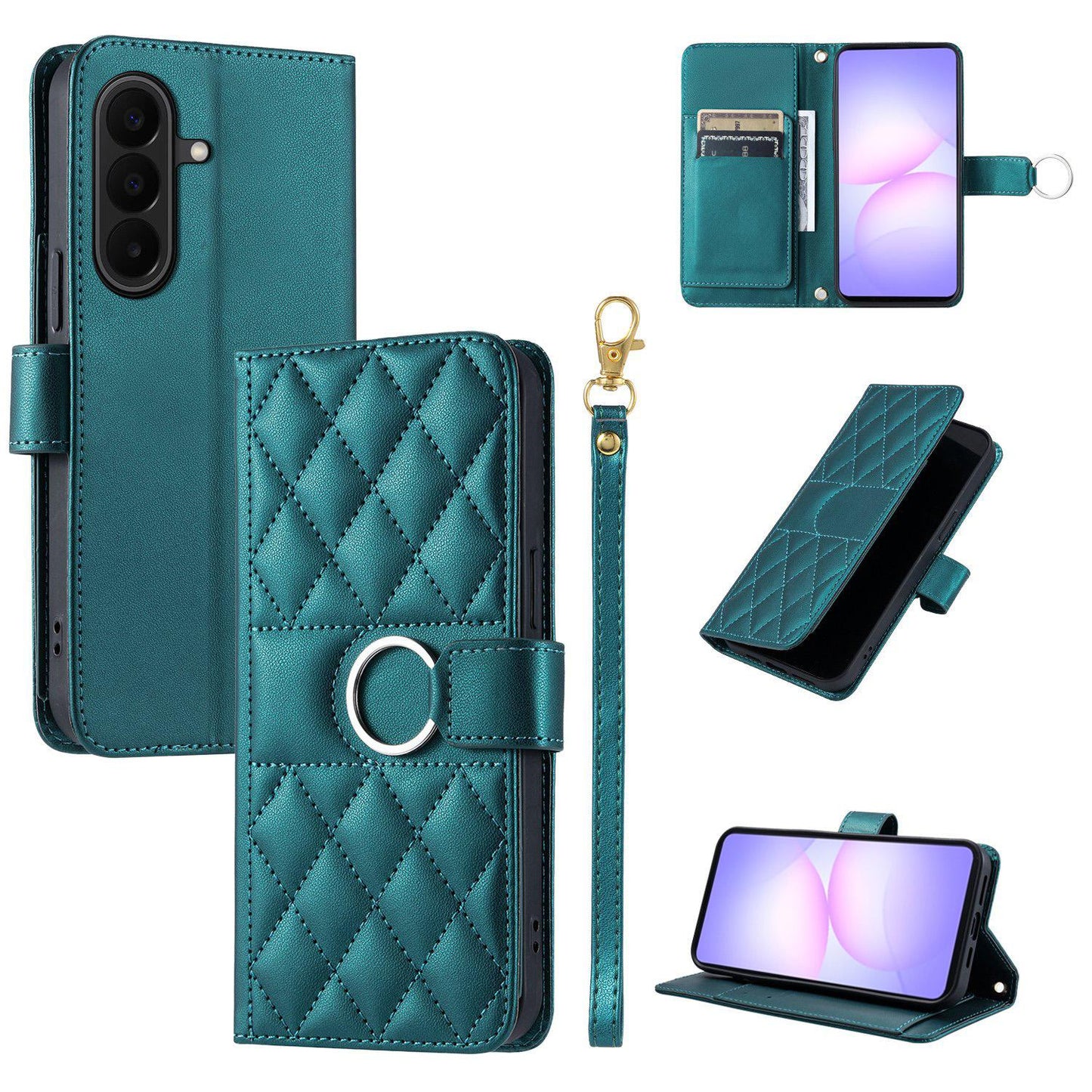 For Galaxy A27 5G Ring Buckle Rhombic Leather Phone Case(Green)