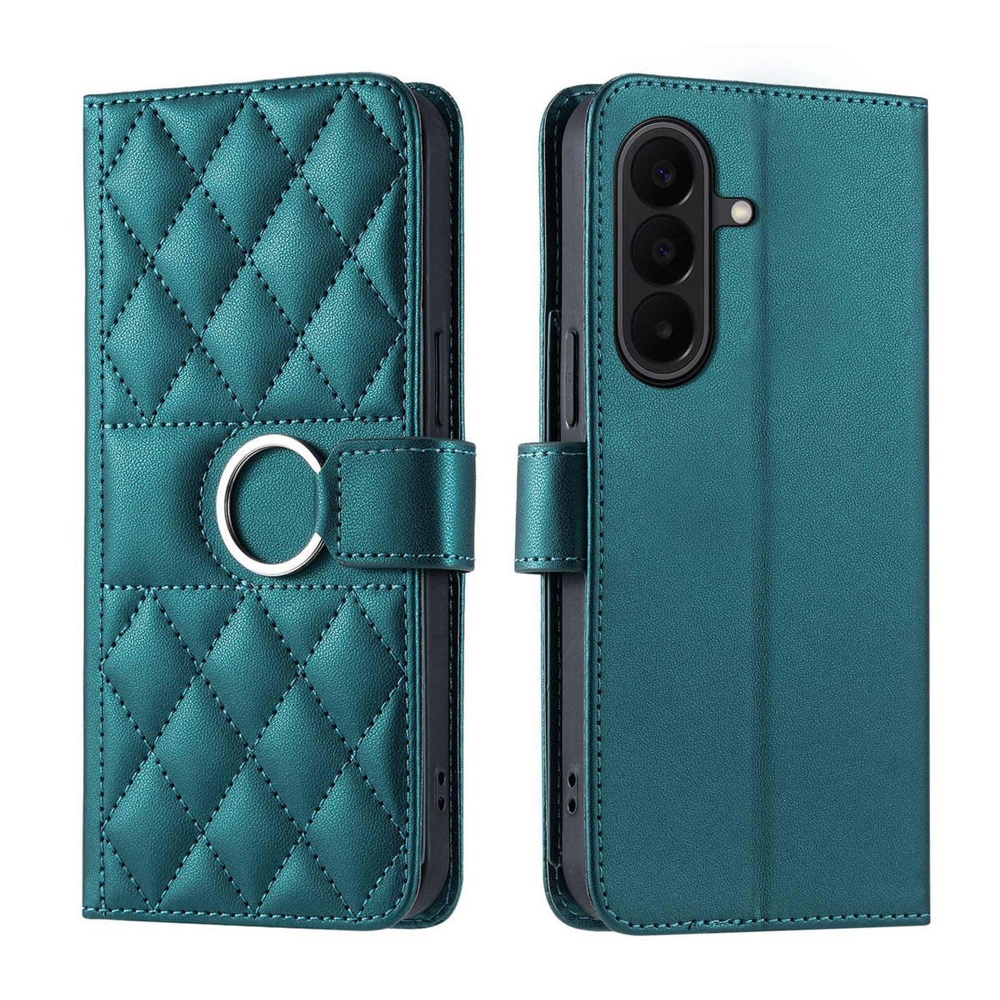 For Galaxy A27 5G Ring Buckle Rhombic Leather Phone Case(Green)