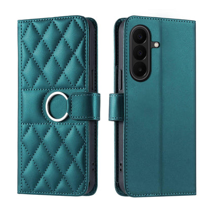 For Galaxy A27 5G Ring Buckle Rhombic Leather Phone Case(Green)