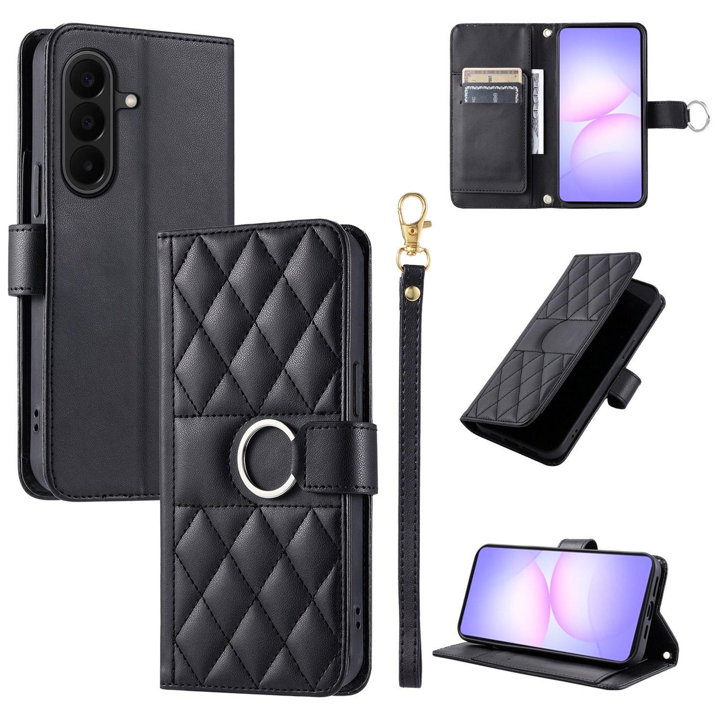 For Galaxy A27 5G Ring Buckle Rhombic Leather Phone Case(Black)