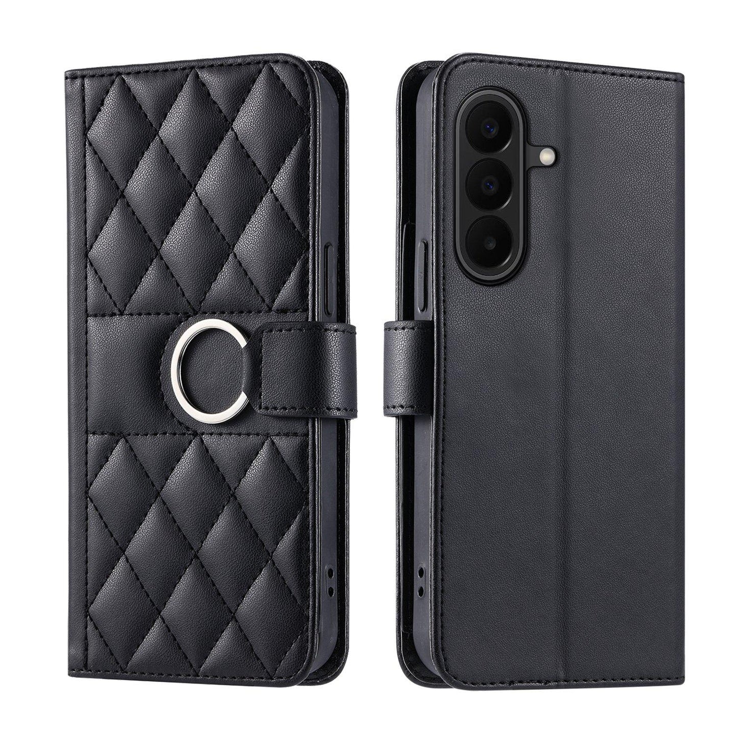 For Galaxy A27 5G Ring Buckle Rhombic Leather Phone Case(Black)
