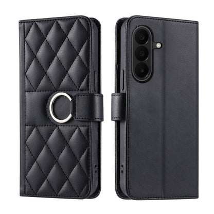 For Galaxy A27 5G Ring Buckle Rhombic Leather Phone Case(Black)