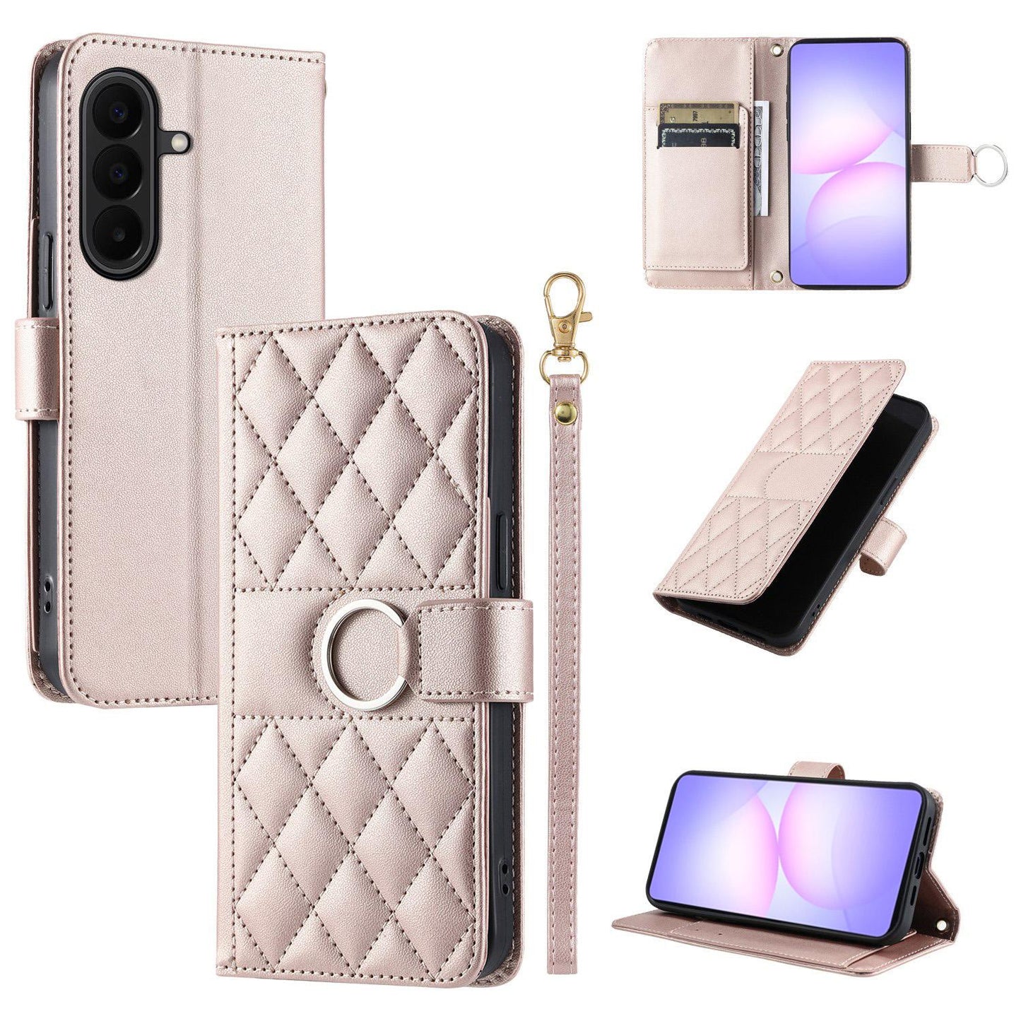 For Galaxy A27 5G Ring Buckle Rhombic Leather Phone Case(Rose Gold)