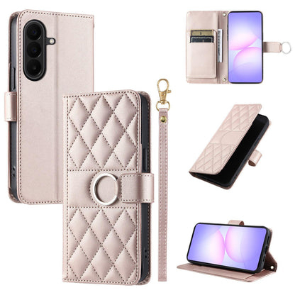 For Galaxy A27 5G Ring Buckle Rhombic Leather Phone Case(Rose Gold)