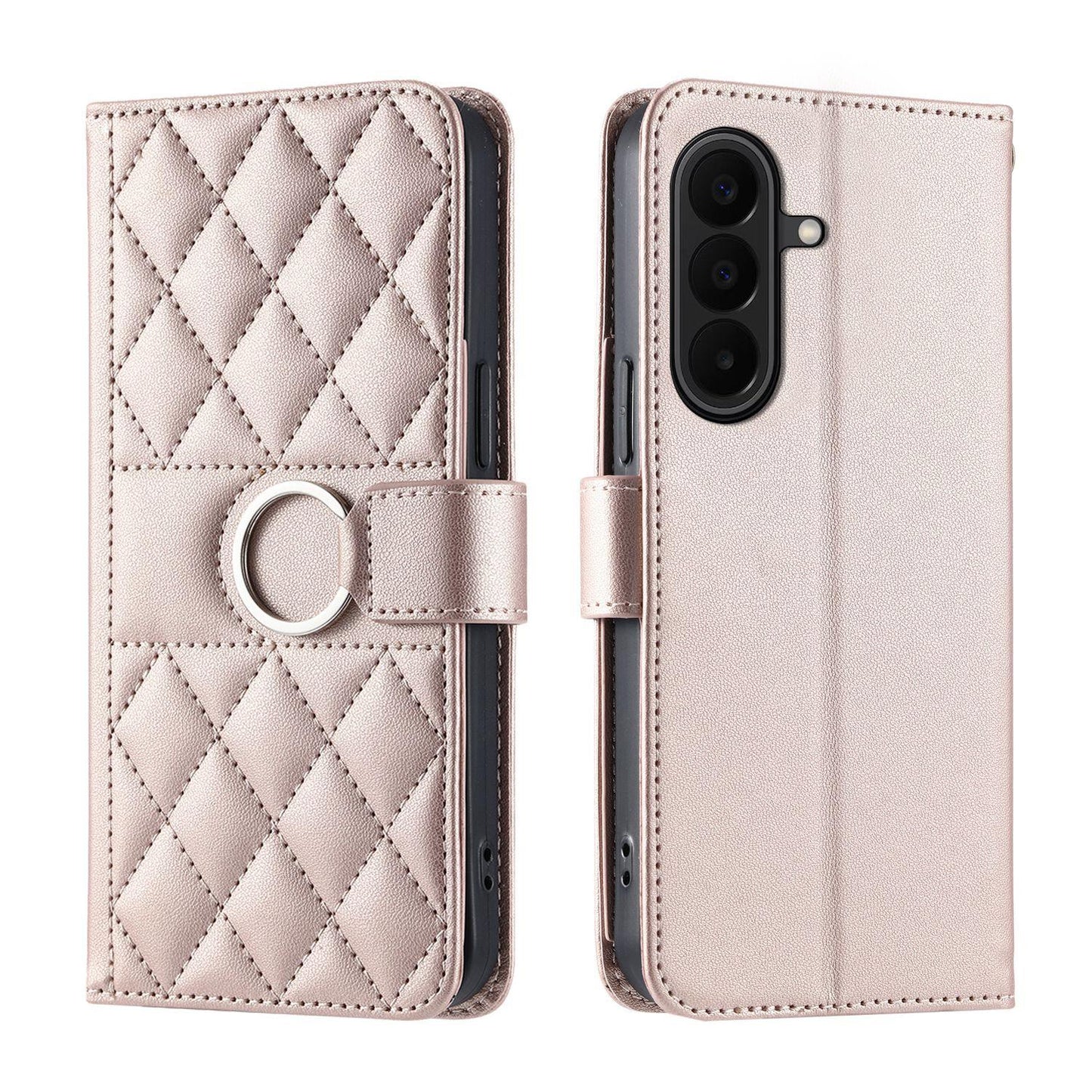 For Galaxy A27 5G Ring Buckle Rhombic Leather Phone Case(Rose Gold)