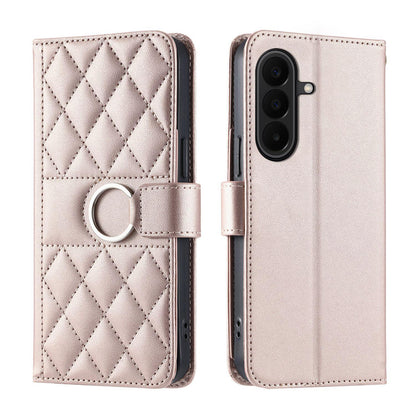 For Galaxy A27 5G Ring Buckle Rhombic Leather Phone Case(Rose Gold)