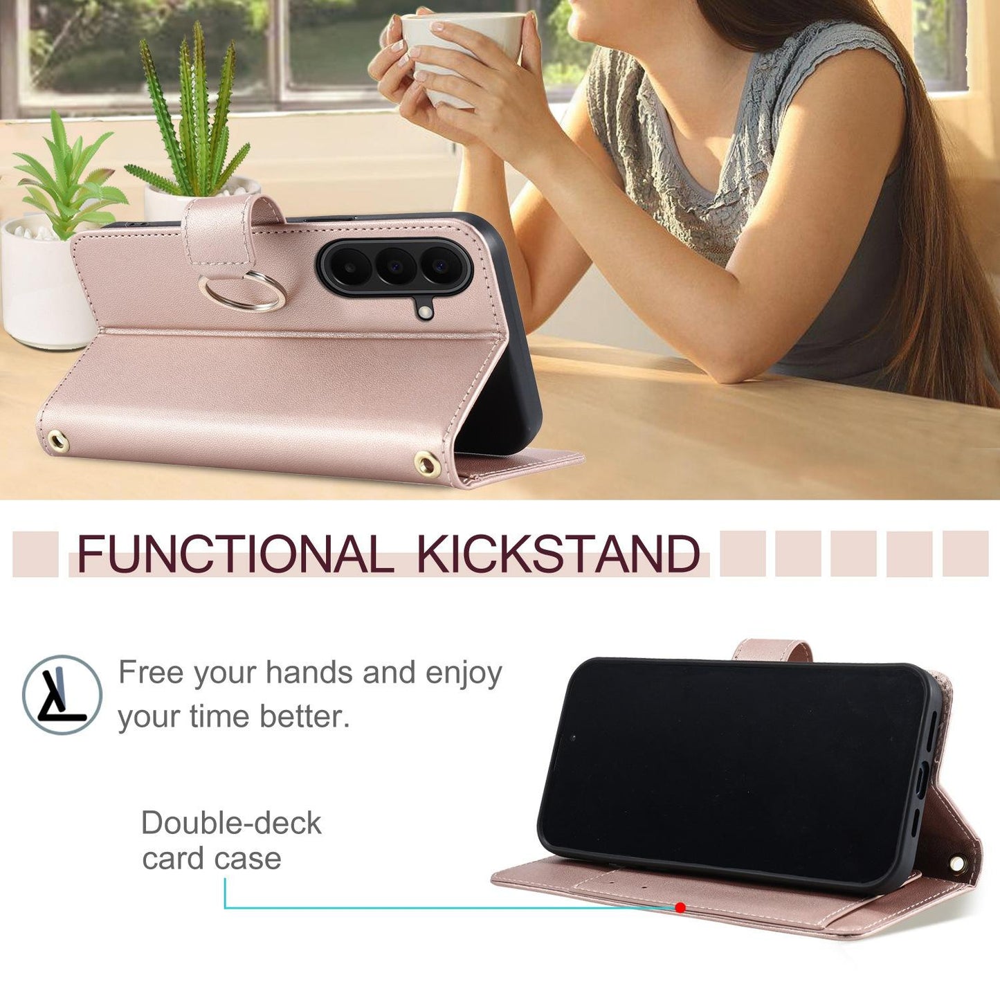 For Galaxy A27 5G Ring Buckle Rhombic Leather Phone Case(Rose Gold)