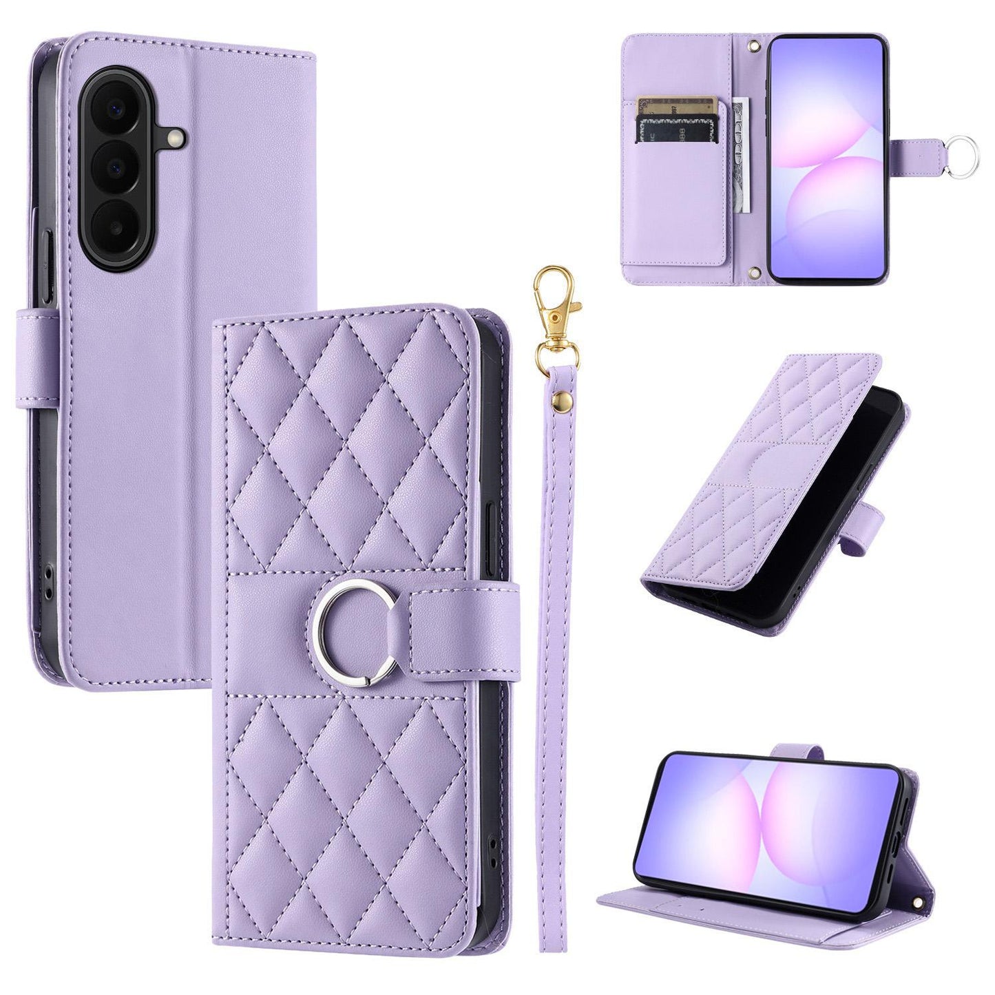 For Galaxy A27 5G Ring Buckle Rhombic Leather Phone Case(Purple)
