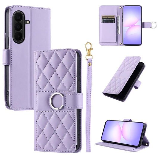 For Galaxy A27 5G Ring Buckle Rhombic Leather Phone Case(Purple)