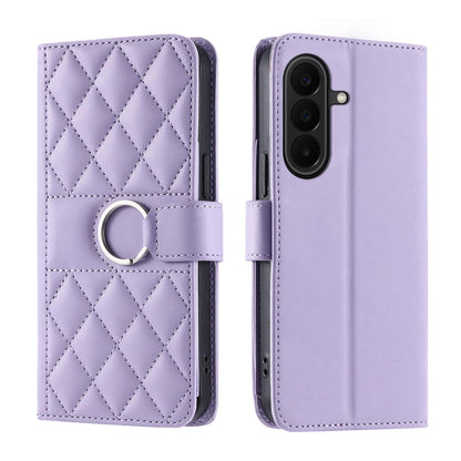 For Galaxy A27 5G Ring Buckle Rhombic Leather Phone Case(Purple)