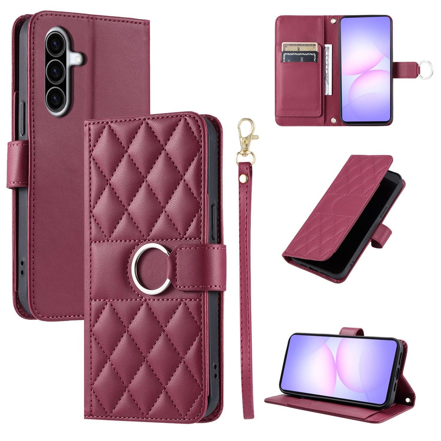 For Galaxy A37 5G Ring Buckle Rhombic Leather Phone Case(Red)