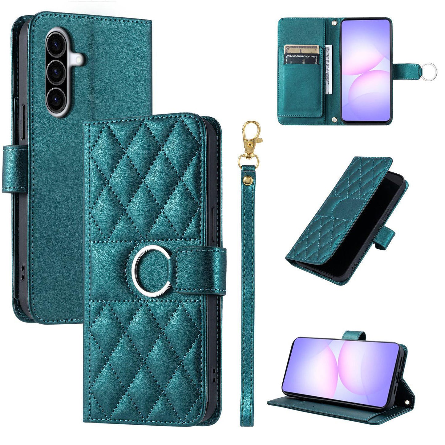 For Galaxy A37 5G Ring Buckle Rhombic Leather Phone Case(Green)