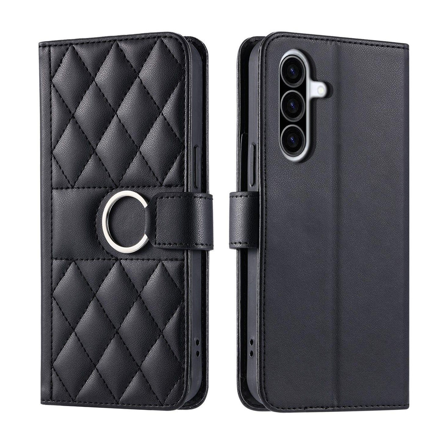For Galaxy A37 5G Ring Buckle Rhombic Leather Phone Case(Black)