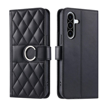 For Galaxy A37 5G Ring Buckle Rhombic Leather Phone Case(Black)