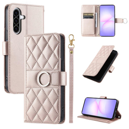 For Galaxy A37 5G Ring Buckle Rhombic Leather Phone Case(Rose Gold)