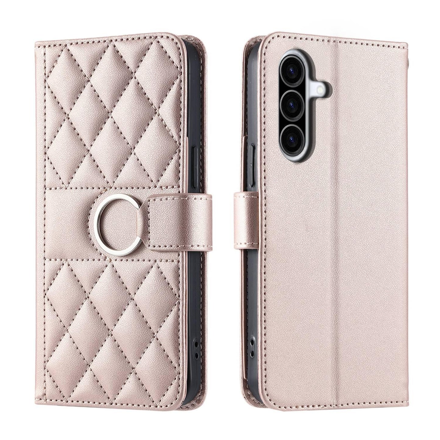 For Galaxy A37 5G Ring Buckle Rhombic Leather Phone Case(Rose Gold)
