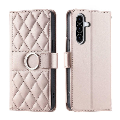 For Galaxy A37 5G Ring Buckle Rhombic Leather Phone Case(Rose Gold)