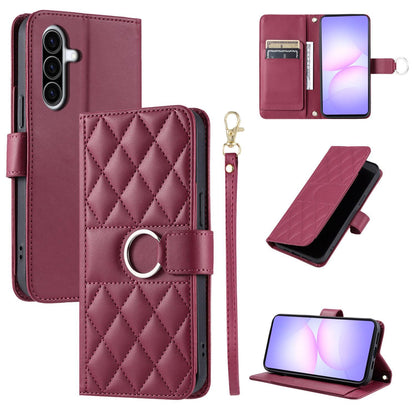 For Galaxy A57 5G Ring Buckle Rhombic Leather Phone Case(Red)