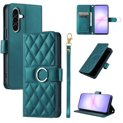 For Galaxy A57 5G Ring Buckle Rhombic Leather Phone Case(Green)