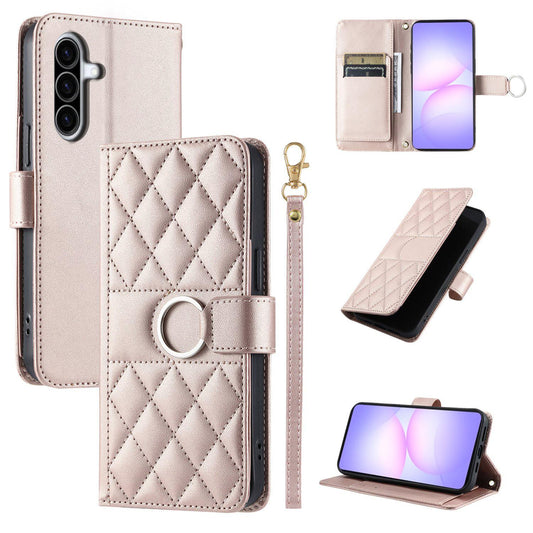 For Galaxy A57 5G Ring Buckle Rhombic Leather Phone Case(Rose Gold)