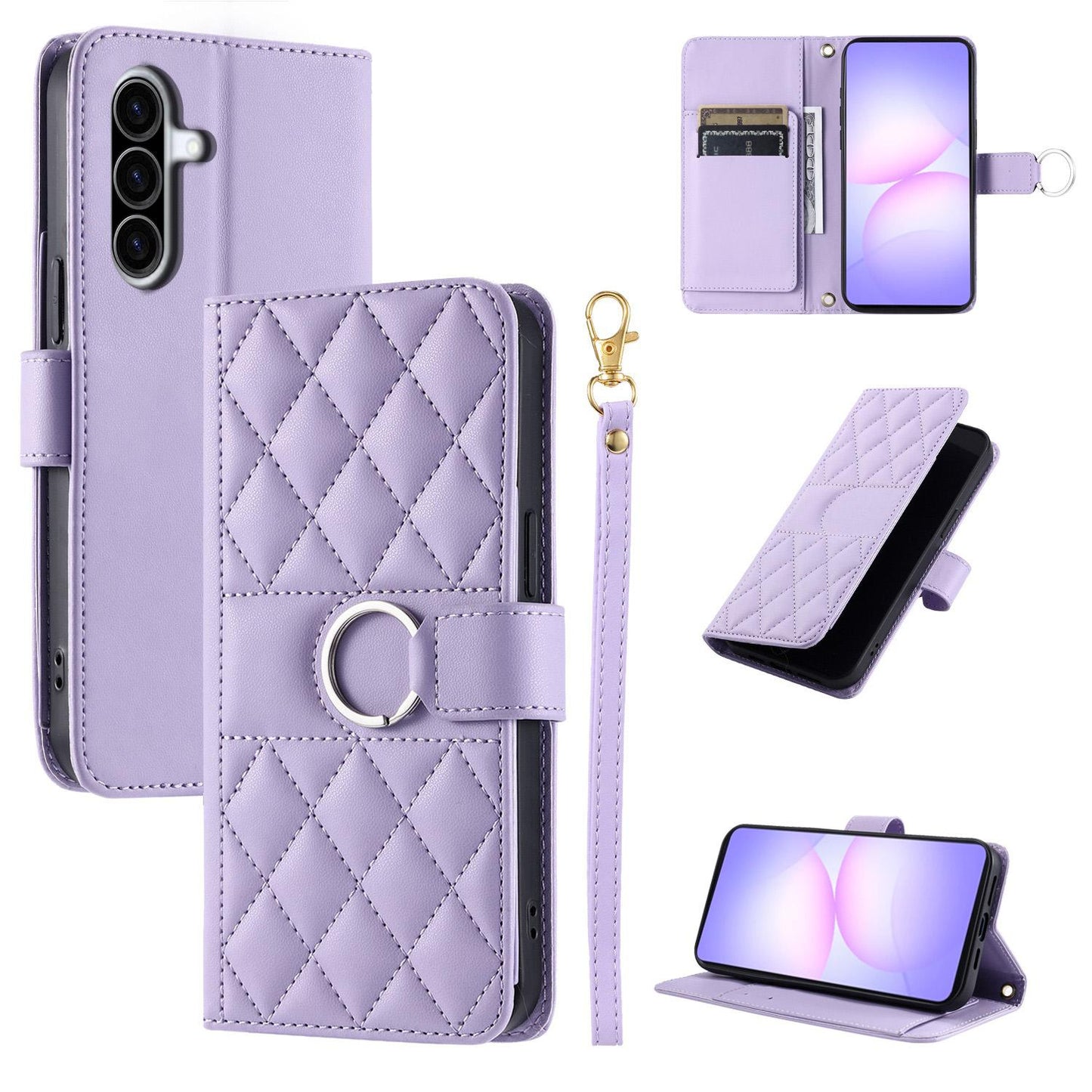 For Galaxy A57 5G Ring Buckle Rhombic Leather Phone Case(Purple)
