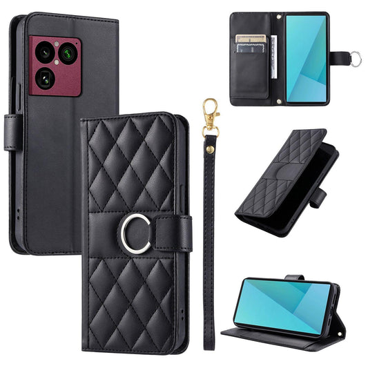 For Sony Xperia 1 VIII Ring Buckle Rhombic Leather Phone Case(Black)