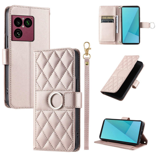 For Sony Xperia 1 VIII Ring Buckle Rhombic Leather Phone Case(Rose Gold)