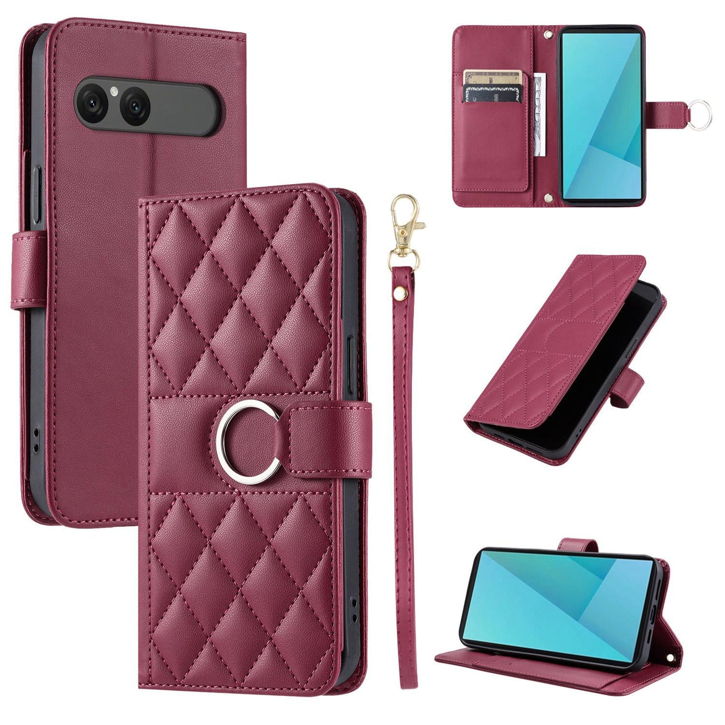 For Sony Xperia 10 VII Ring Buckle Rhombic Leather Phone Case(Red)