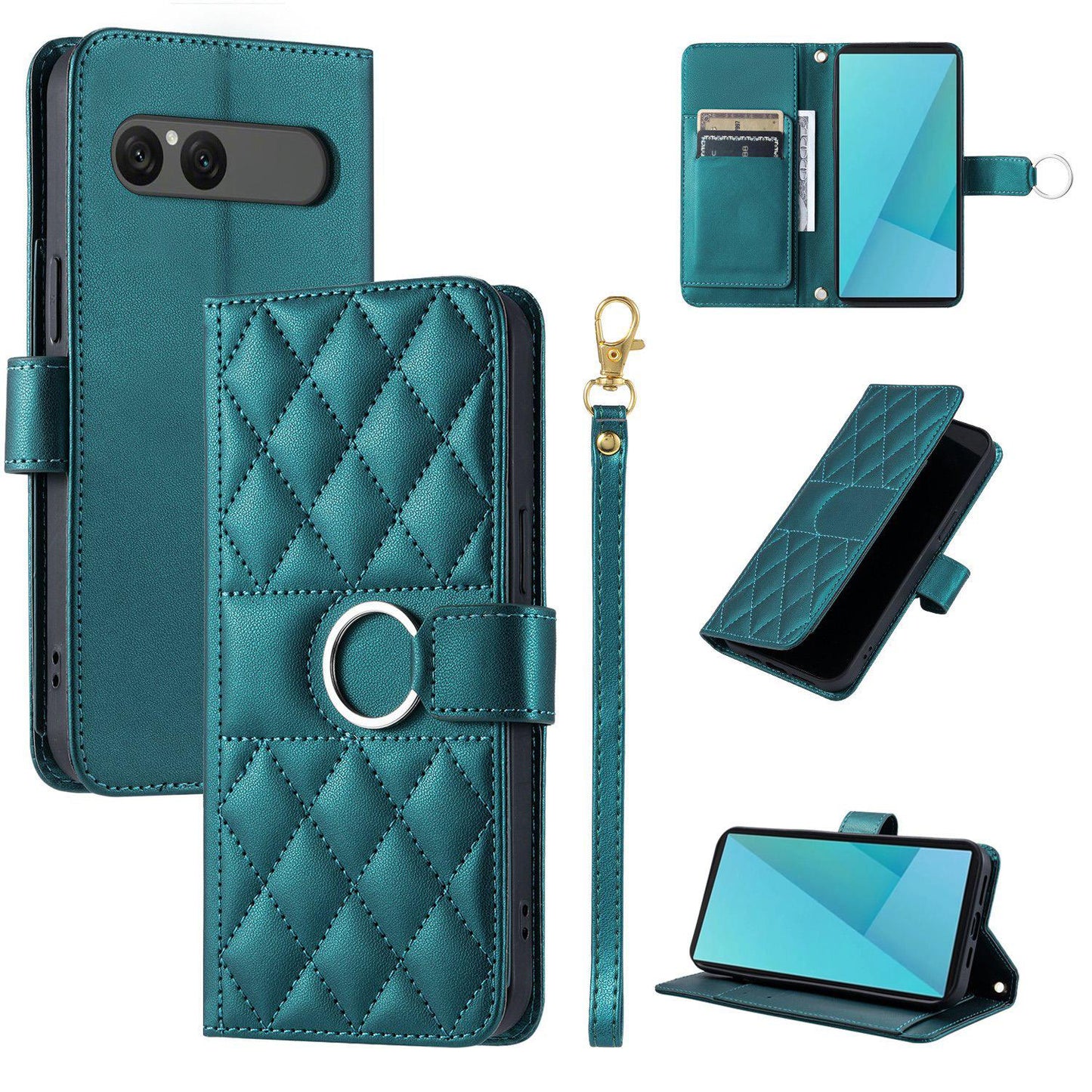 For Sony Xperia 10 VII Ring Buckle Rhombic Leather Phone Case(Green)