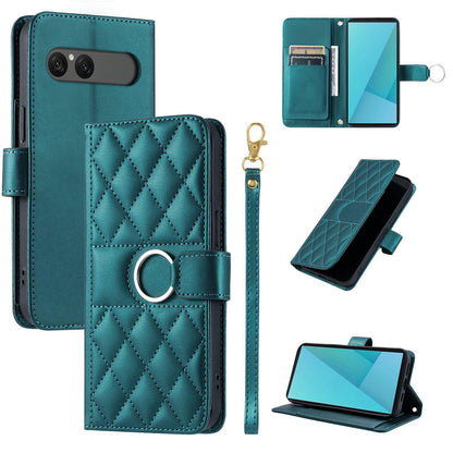 For Sony Xperia 10 VII Ring Buckle Rhombic Leather Phone Case(Green)