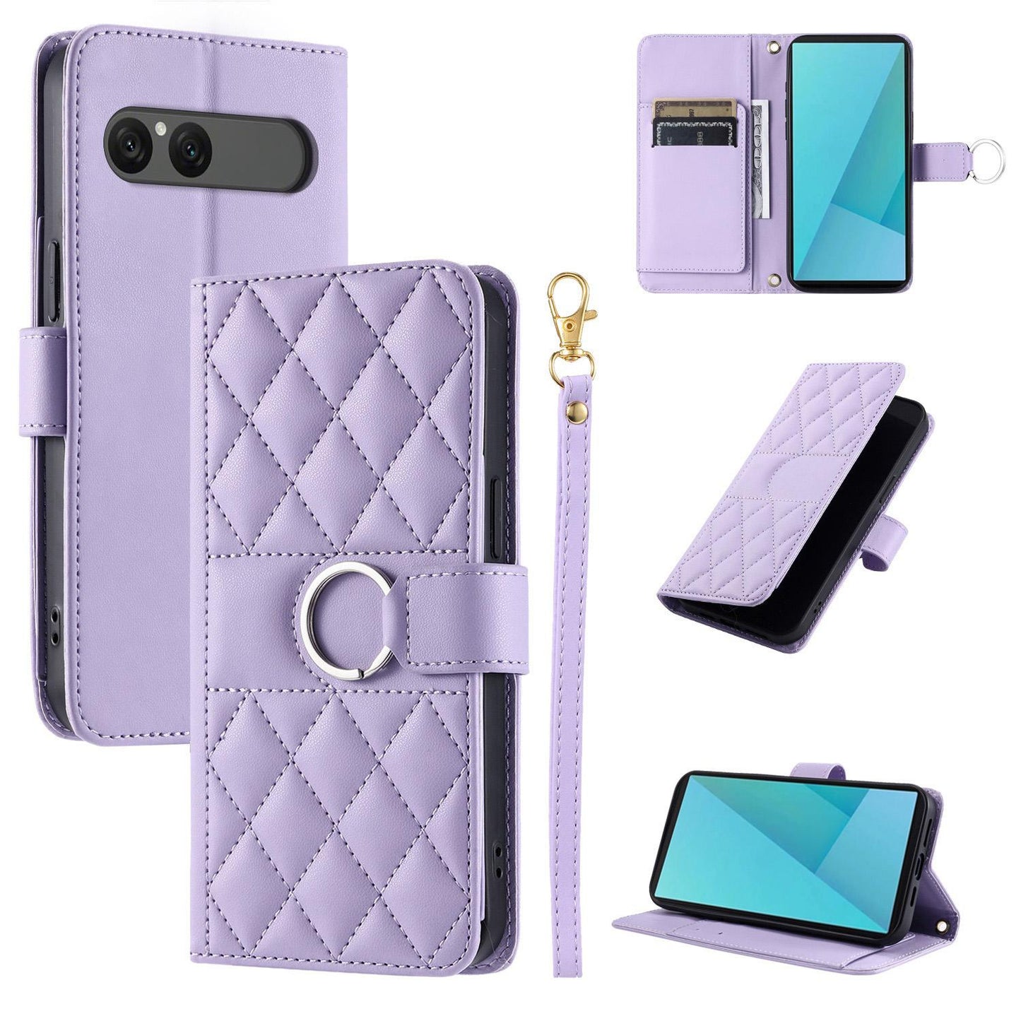 For Sony Xperia 10 VII Ring Buckle Rhombic Leather Phone Case(Purple)