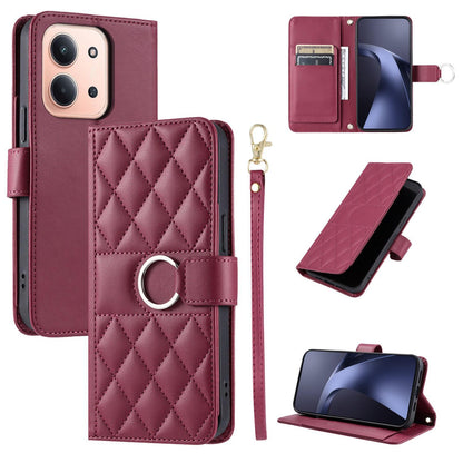For Redmi 15C 5G / 4G Global 171mm Ring Buckle Rhombic Leather Phone Case(Red)