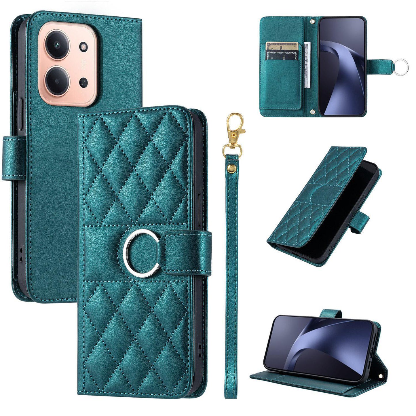 For Redmi 15C 5G / 4G Global 171mm Ring Buckle Rhombic Leather Phone Case(Green)