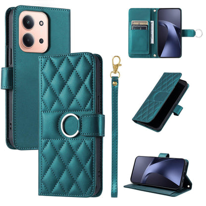 For Redmi 15C 5G / 4G Global 171mm Ring Buckle Rhombic Leather Phone Case(Green)