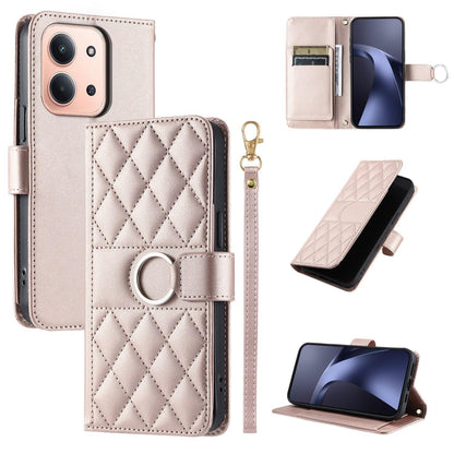 For Redmi 15C 5G / 4G Global 171mm Ring Buckle Rhombic Leather Phone Case(Rose Gold)