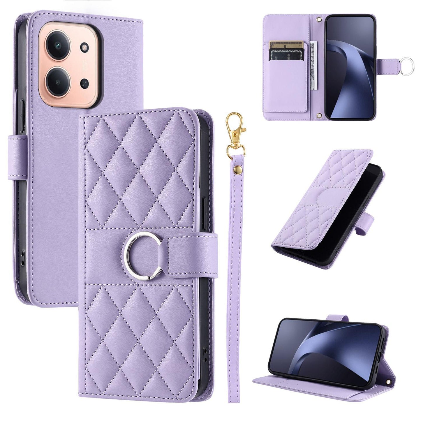 For Redmi 15C 5G / 4G Global 171mm Ring Buckle Rhombic Leather Phone Case(Purple)