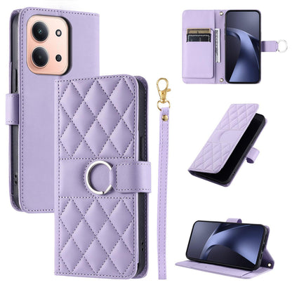 For Redmi 15C 5G / 4G Global 171mm Ring Buckle Rhombic Leather Phone Case(Purple)