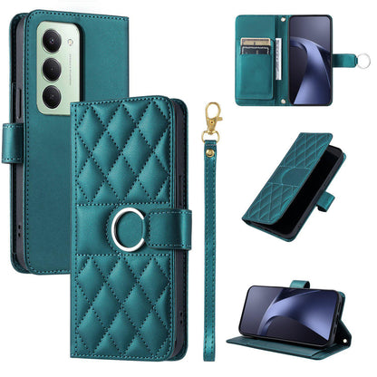 For Redmi 15 5G Global / 15 4G SEA 169.5mm Ring Buckle Rhombic Leather Phone Case(Green)