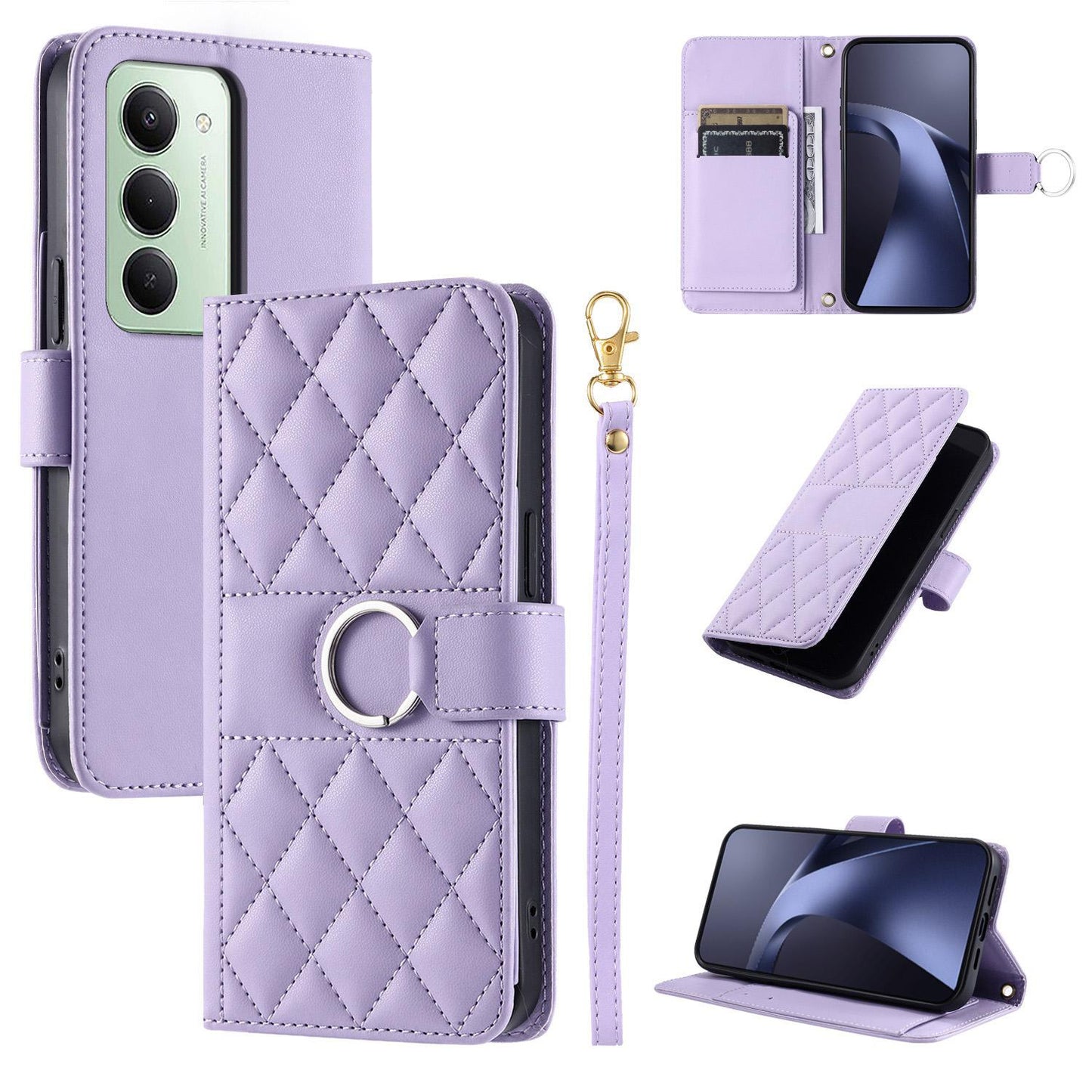 For Redmi 15 5G Global / 15 4G SEA 169.5mm Ring Buckle Rhombic Leather Phone Case(Purple)