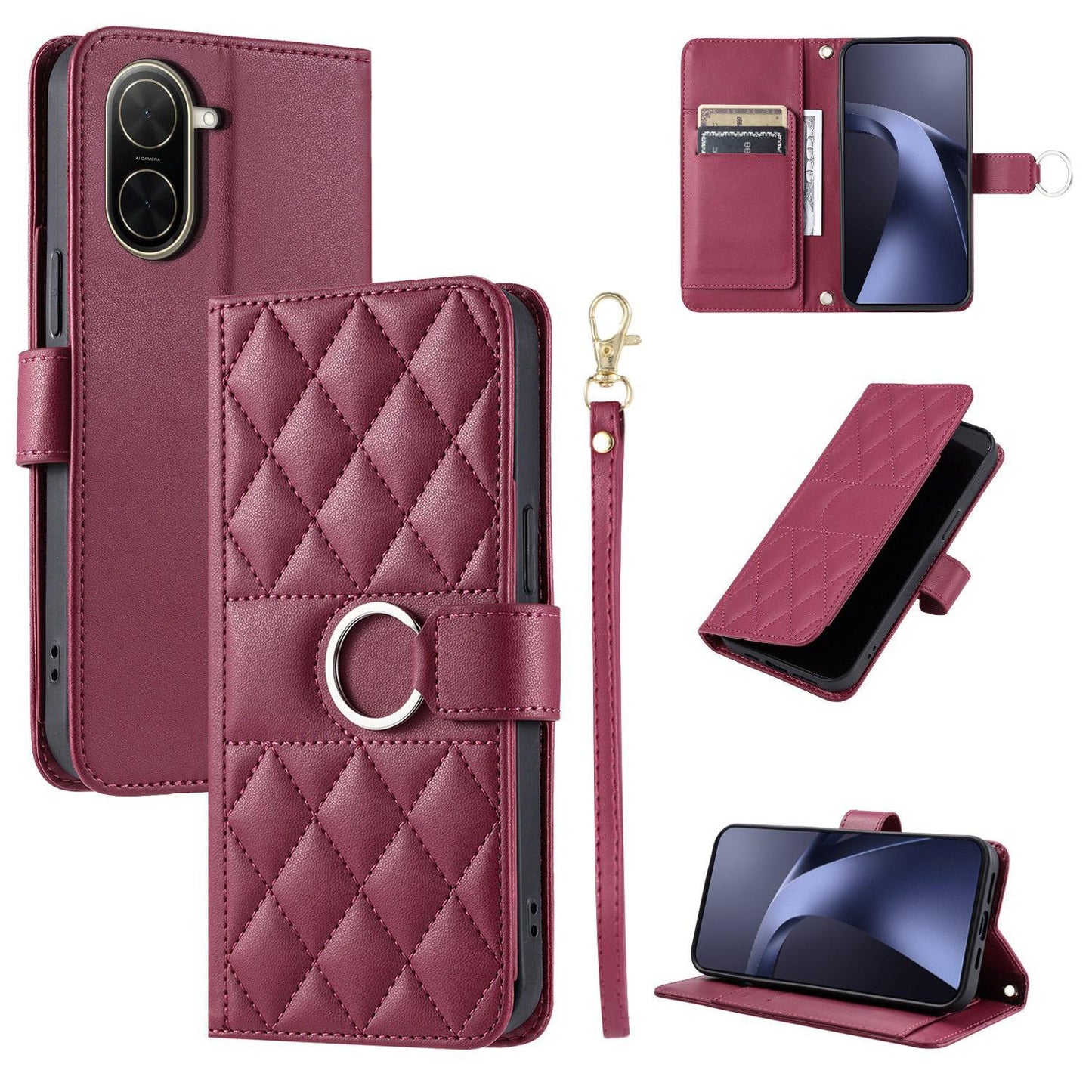 For Redmi A5 4G 171mm / Poco C71 4G Ring Buckle Rhombic Leather Phone Case(Red)