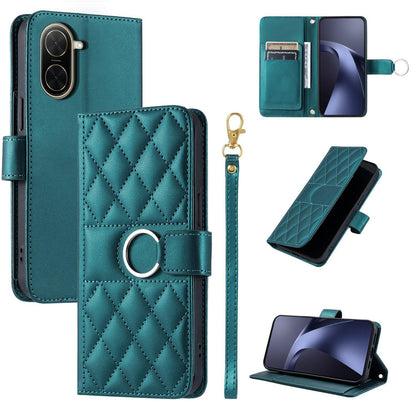 For Redmi A5 4G 171mm / Poco C71 4G Ring Buckle Rhombic Leather Phone Case(Green)