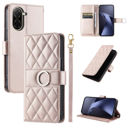 For Redmi A5 4G 171mm / Poco C71 4G Ring Buckle Rhombic Leather Phone Case(Rose Gold)