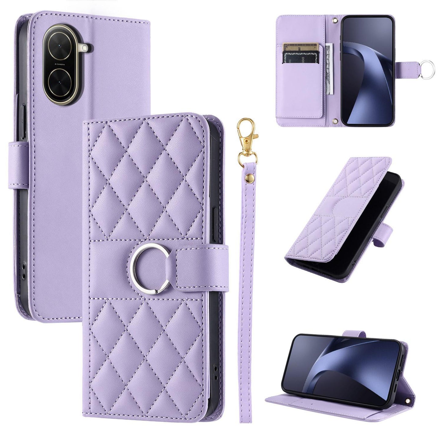 For Redmi A5 4G 171mm / Poco C71 4G Ring Buckle Rhombic Leather Phone Case(Purple)