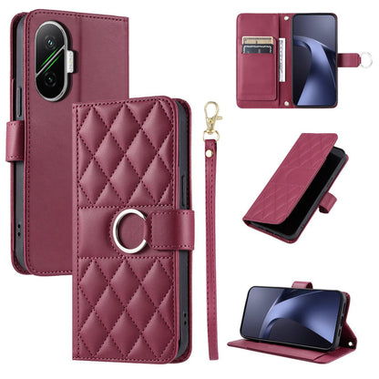 For Redmi Turbo 4 Pro 5G / Poco F7 5G Ring Buckle Rhombic Leather Phone Case(Red)