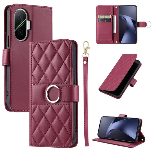For Redmi Turbo 4 Pro 5G / Poco F7 5G Ring Buckle Rhombic Leather Phone Case(Red)